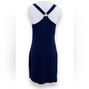 Lilly Pulitzer Dress Navy Small Blue Halter Linen CoverUp Exercise Preppy Resort